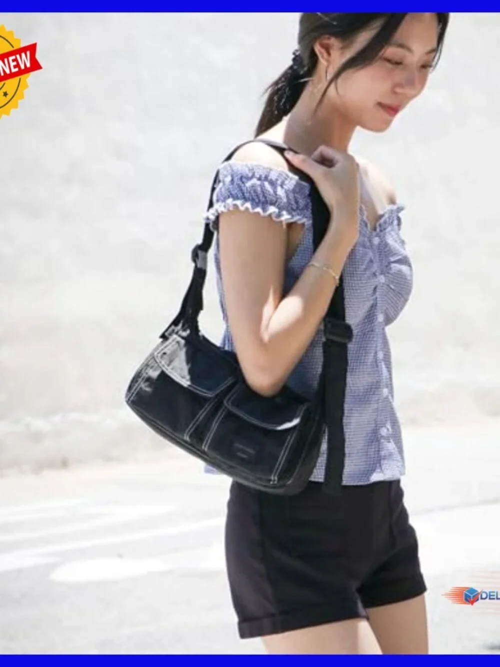 Small Nylon Hobo Shoulder Bag with Adjustable Strap and Multiple Pockets